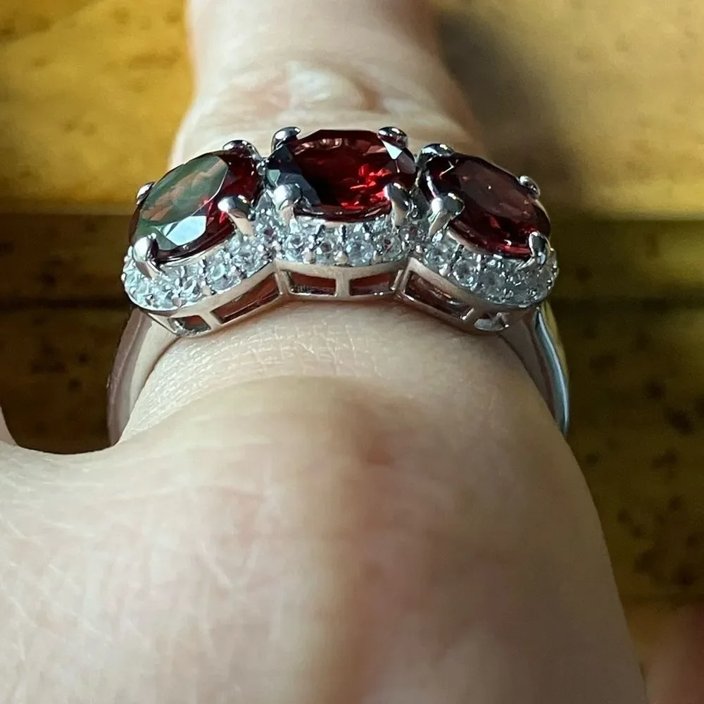 Natural Red Garnet Sterling Silver Ring Size 10